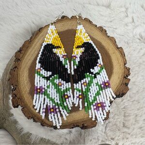 Beaded Fringe Raven Earrings Handmade